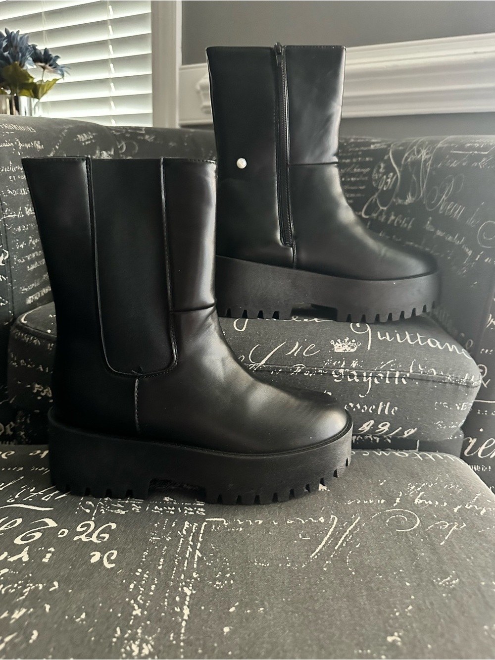 Women’s Black Platform Lug Sole Mid-Calf Boots